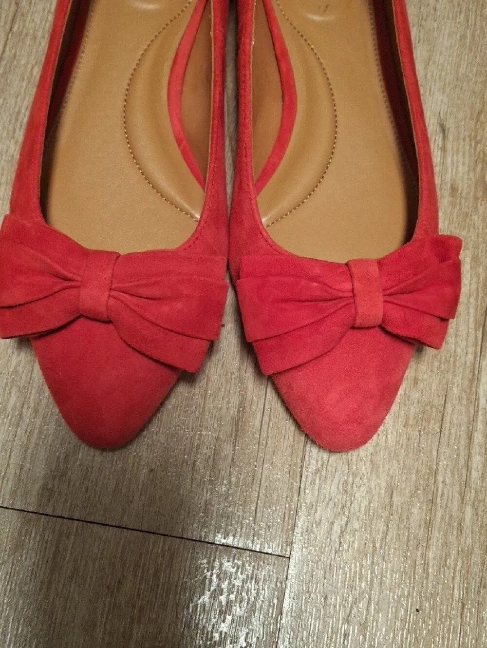 Talbots Red Suede Pointed Toe Flats with Bow